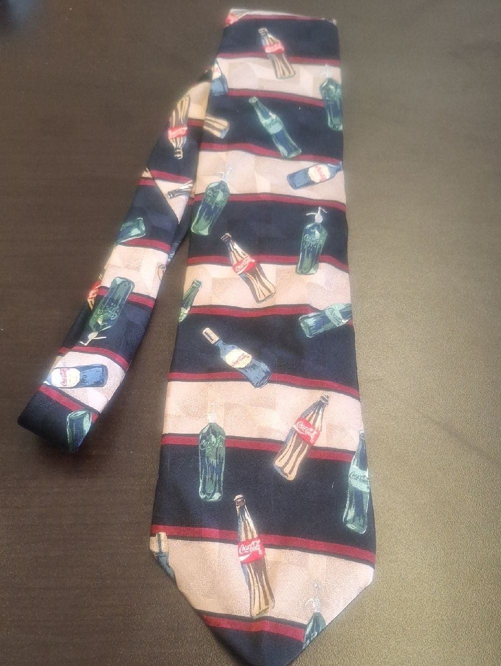 Coca-cola Soda Bottle Silk Tie in Navy and Beige